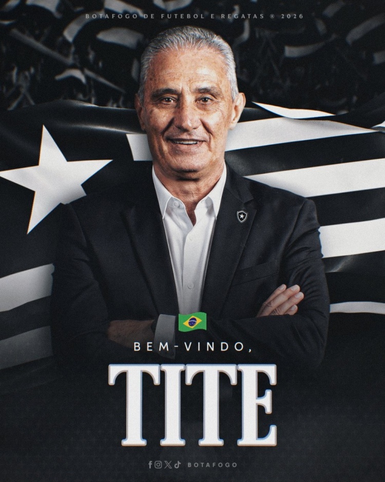 官方：前巴西国家队主帅蒂特执教博塔弗戈，签约至2028年底
